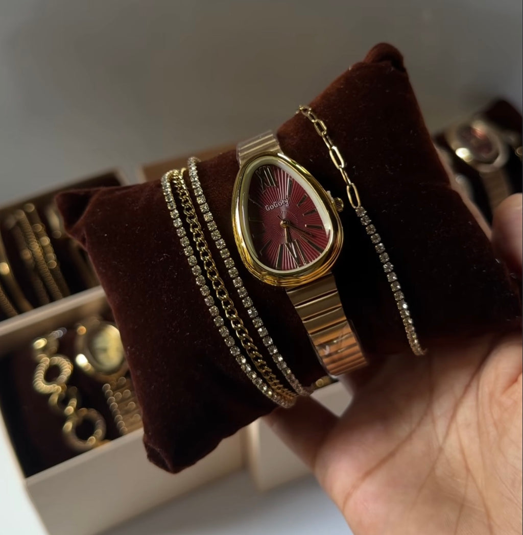 Cherry red vintage watch Stack