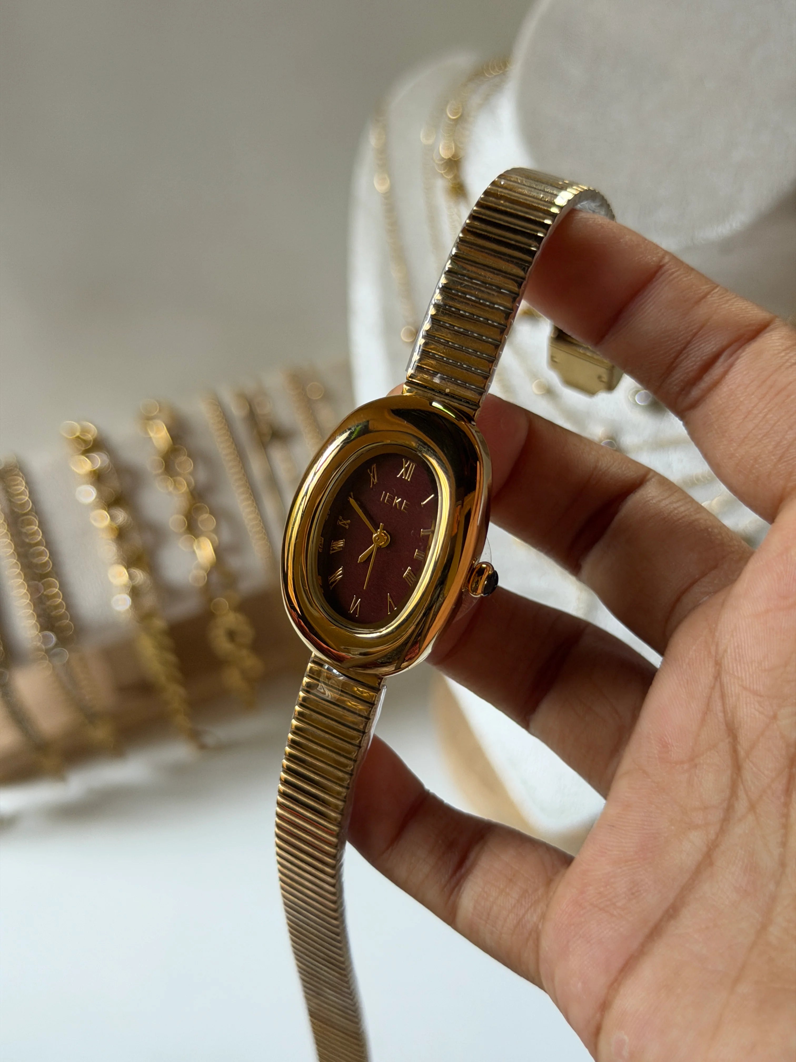 Aurel cherry Luxe vintage watch stack